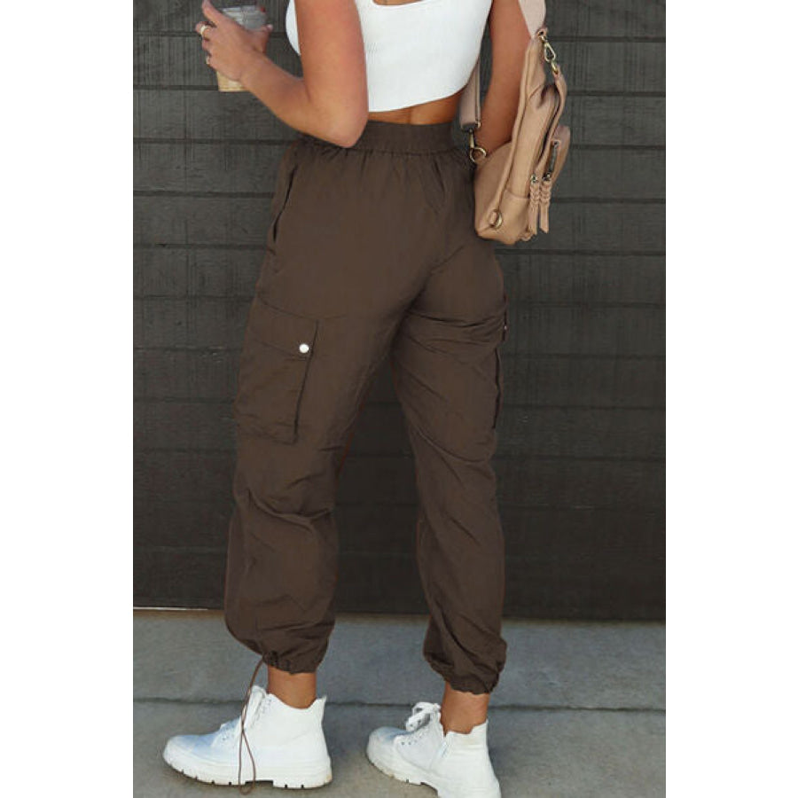 Drawstring Elastic Waist Pants with Pockets Clothing