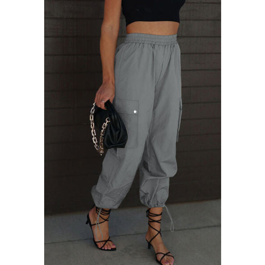 Drawstring Elastic Waist Pants with Pockets Clothing