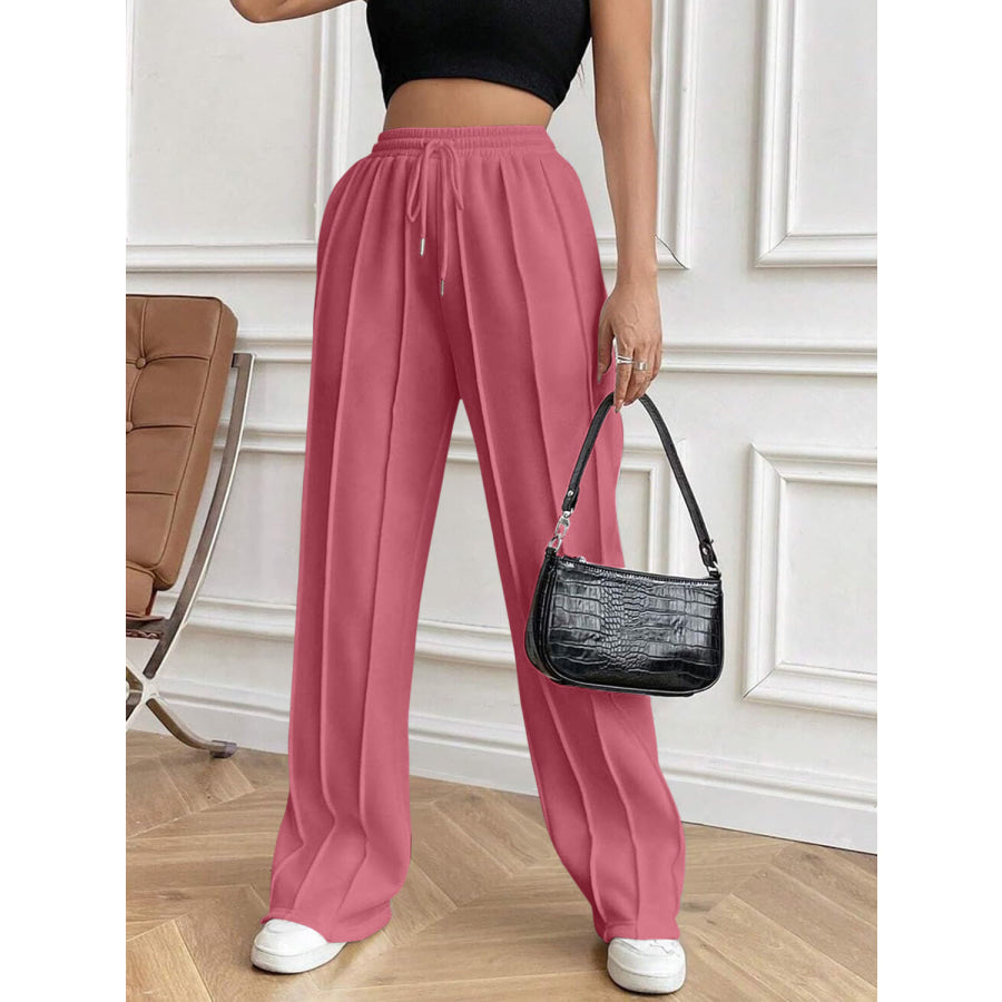 Drawstring Elastic Waist Pants with Pockets Dusty Pink / XS Apparel and Accessories