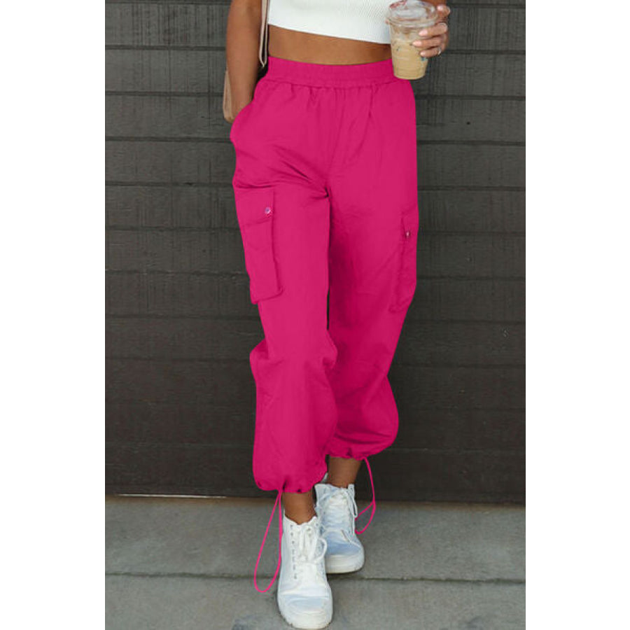 Drawstring Elastic Waist Pants with Pockets Hot Pink / S Clothing