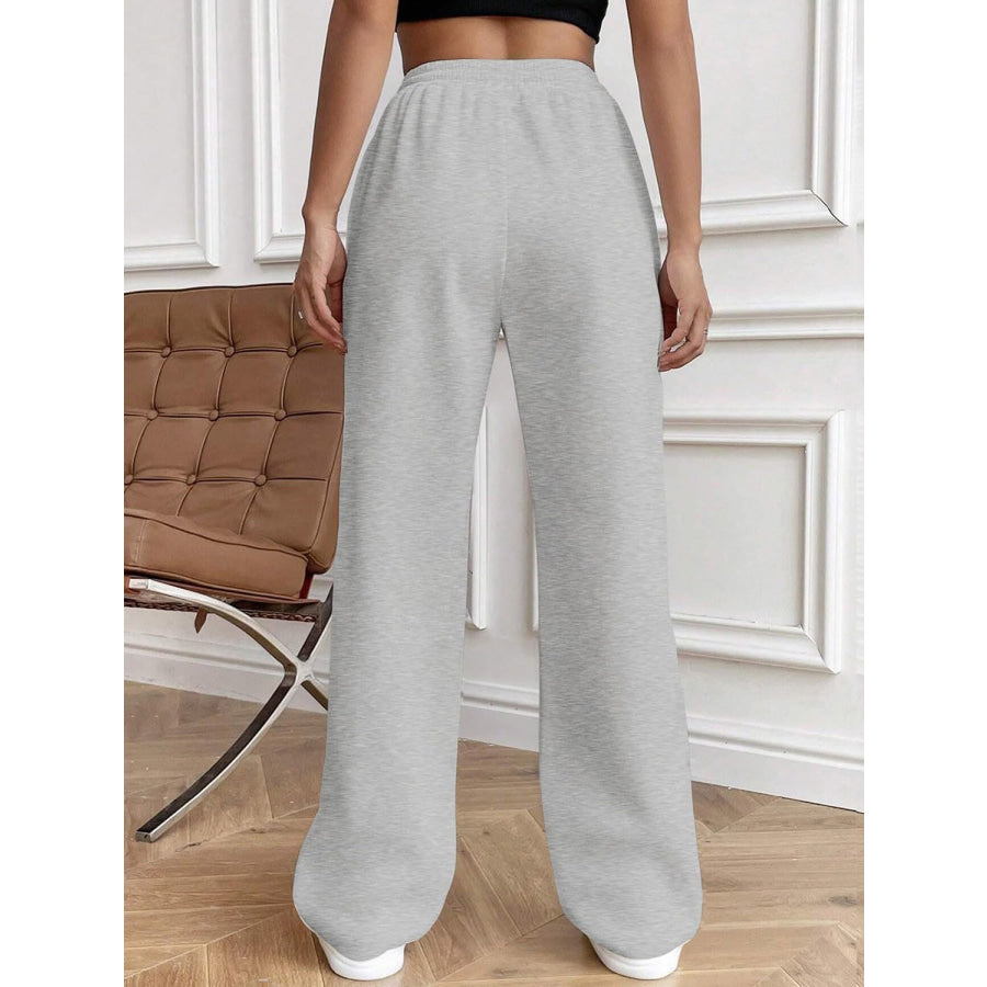 Drawstring Elastic Waist Pants with Pockets Light Gray / XS Apparel and Accessories