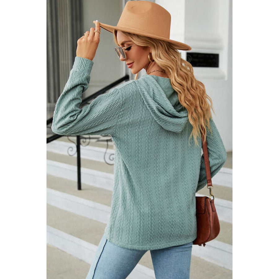 Drawstring Half Button Long Sleeve Hoodie Apparel and Accessories