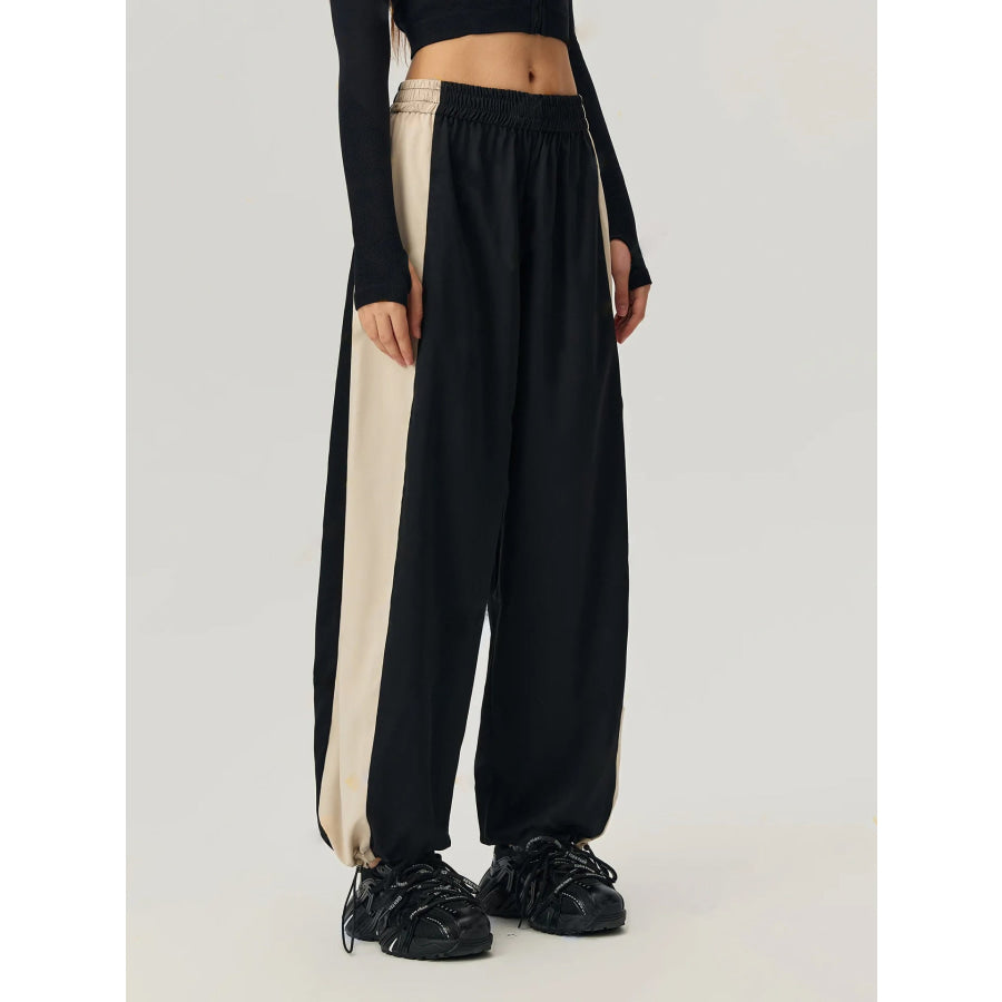 Drawstring Hem Contrast Elastic Waist Pants Apparel and Accessories