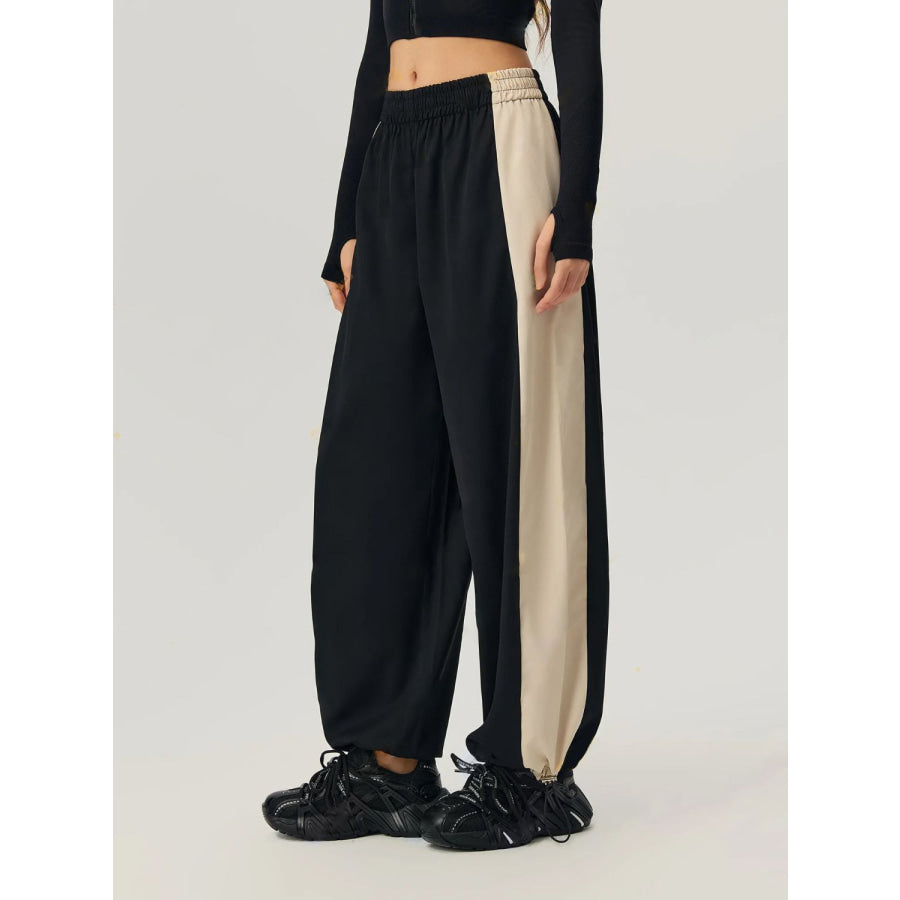 Drawstring Hem Contrast Elastic Waist Pants Apparel and Accessories
