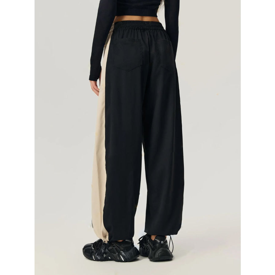 Drawstring Hem Contrast Elastic Waist Pants Apparel and Accessories
