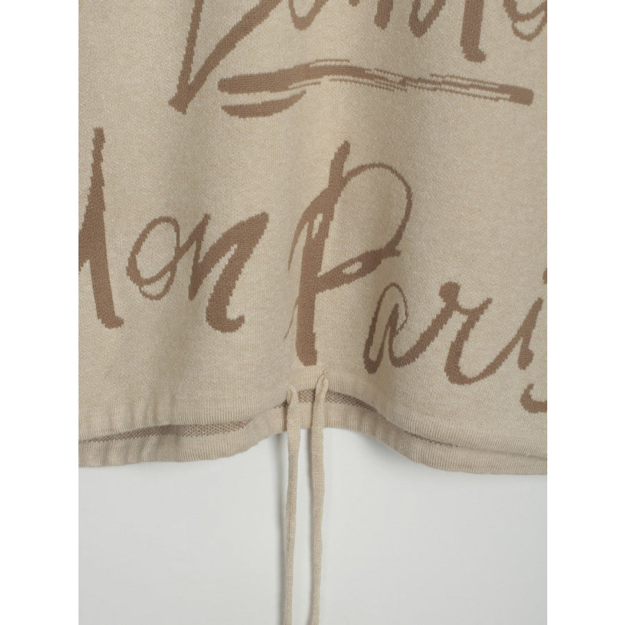 Drawstring Hem Letter Pattern Round Neck Dropped Shoulder Sweater Apparel and Accessories