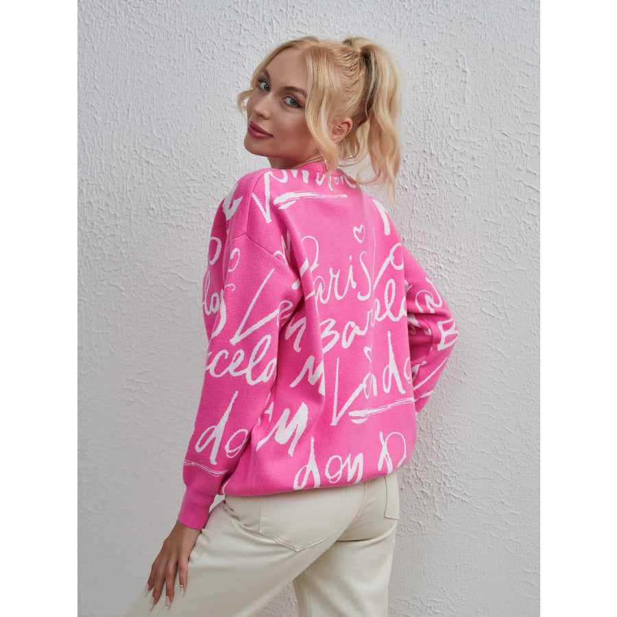 Drawstring Hem Letter Pattern Round Neck Dropped Shoulder Sweater Apparel and Accessories