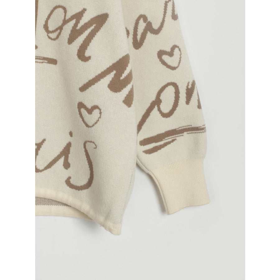 Drawstring Hem Letter Pattern Round Neck Dropped Shoulder Sweater Apparel and Accessories