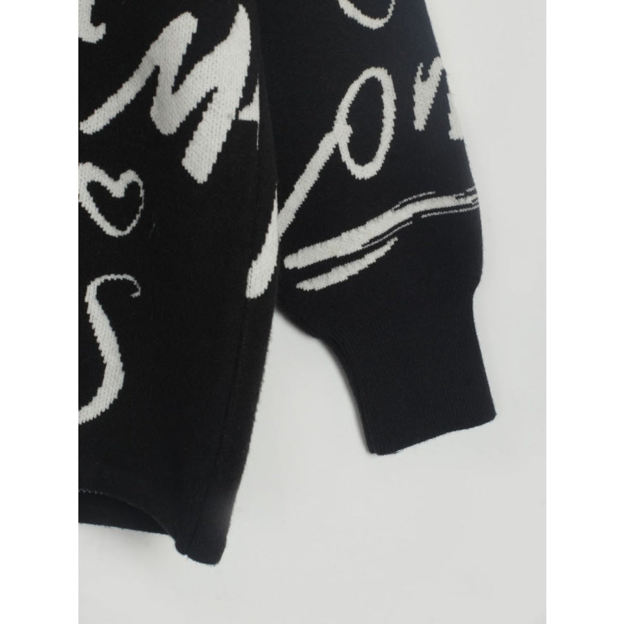 Drawstring Hem Letter Pattern Round Neck Dropped Shoulder Sweater Apparel and Accessories