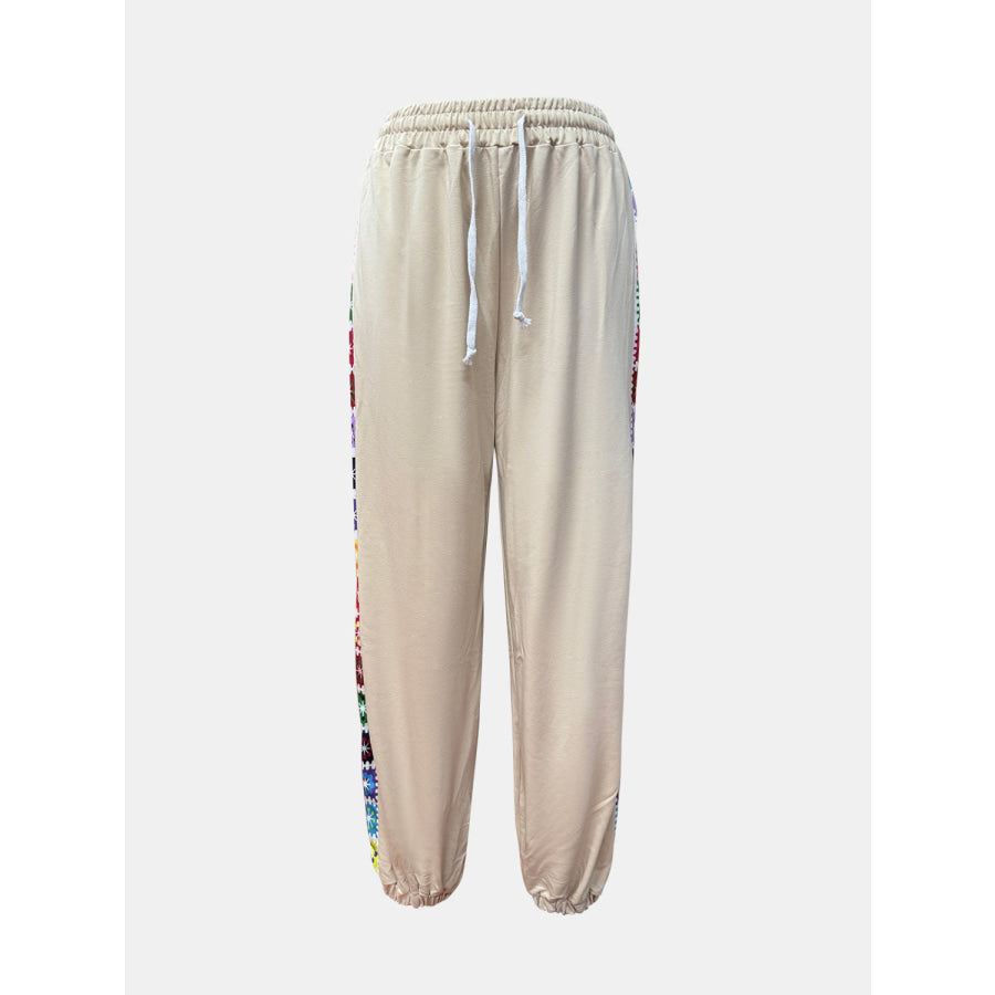 Drawstring High Waist Pants Tan / S Apparel and Accessories