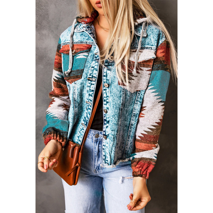 Drawstring Hooded Pocketed Denim Jacket Misty Blue / XS Apparel and Accessories