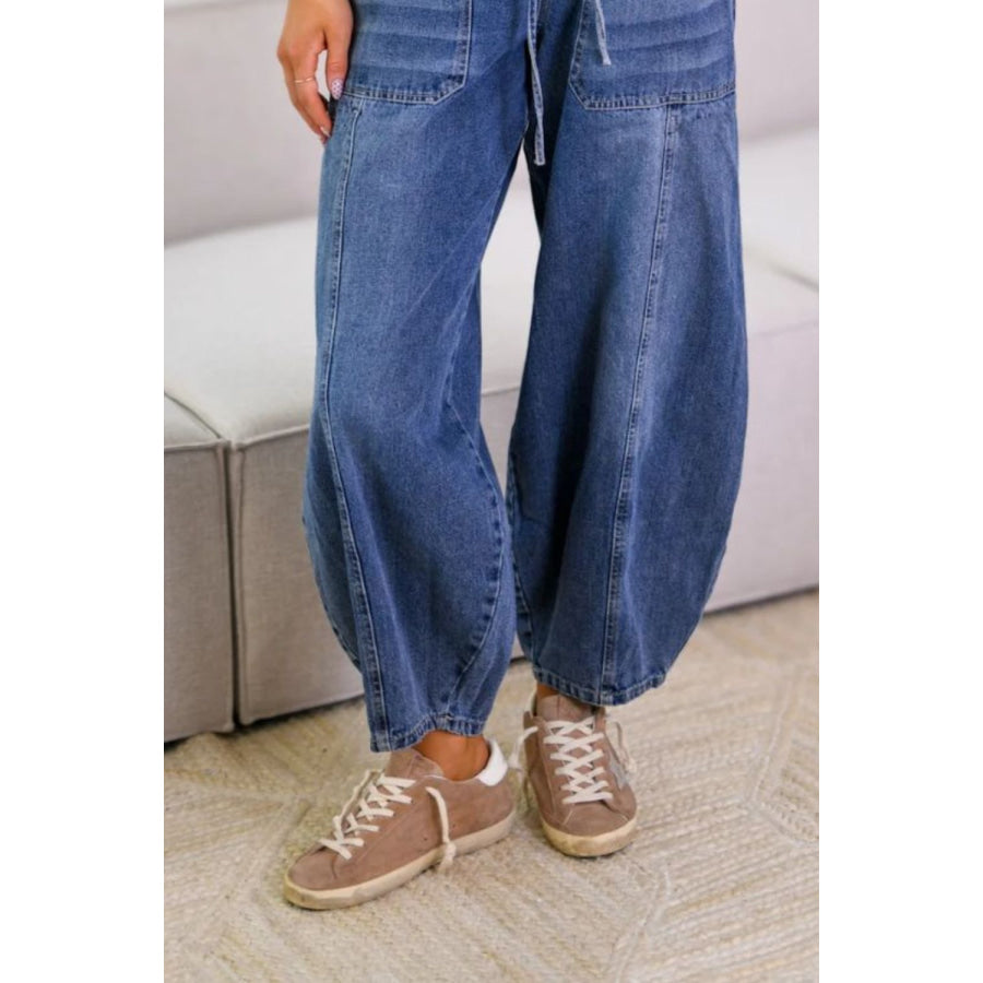 Drawstring Jeans with Pockets Apparel and Accessories