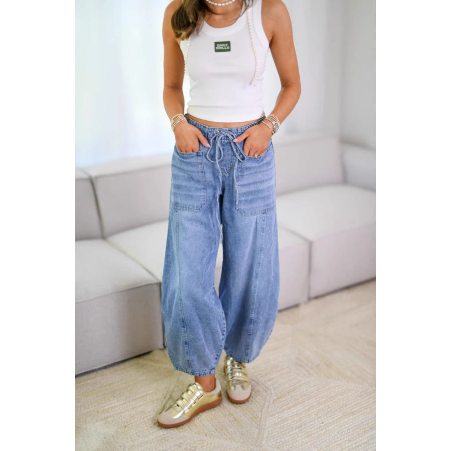 Drawstring Jeans with Pockets Light / S Apparel and Accessories