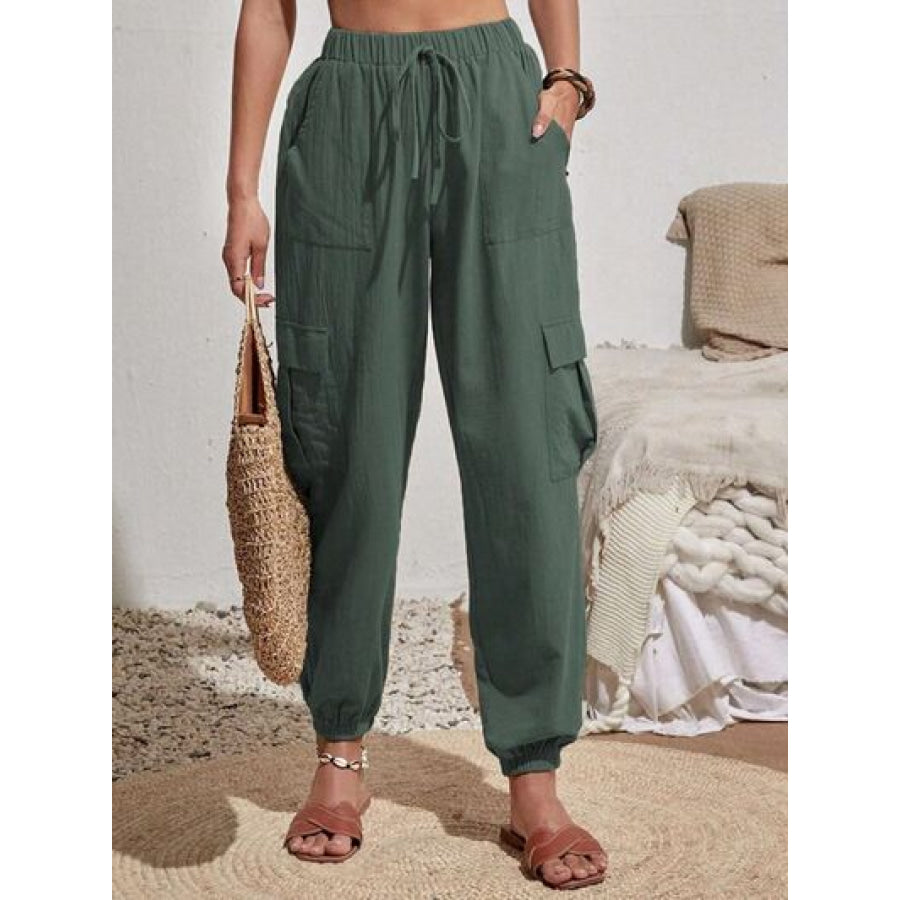 Drawstring Joggers with Cargo Pockets Green / S Clothing