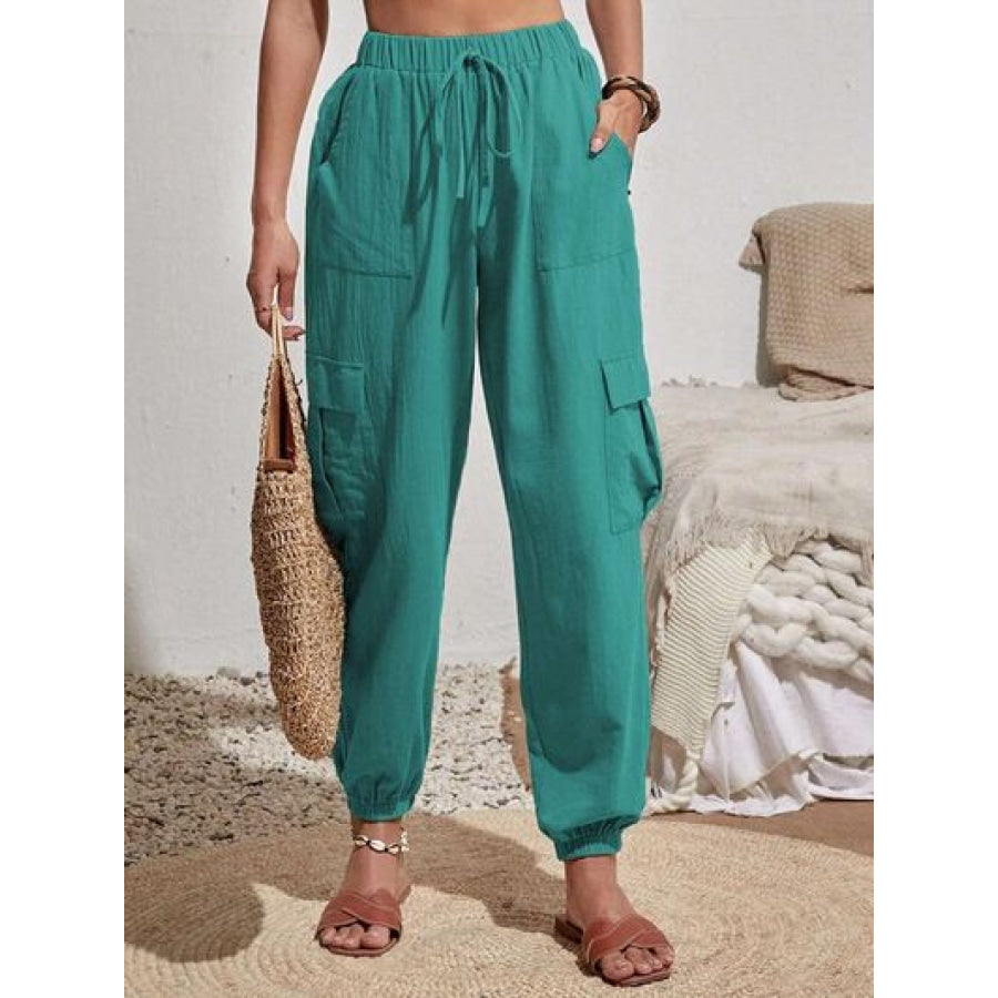 Drawstring Joggers with Cargo Pockets Teal / S Clothing