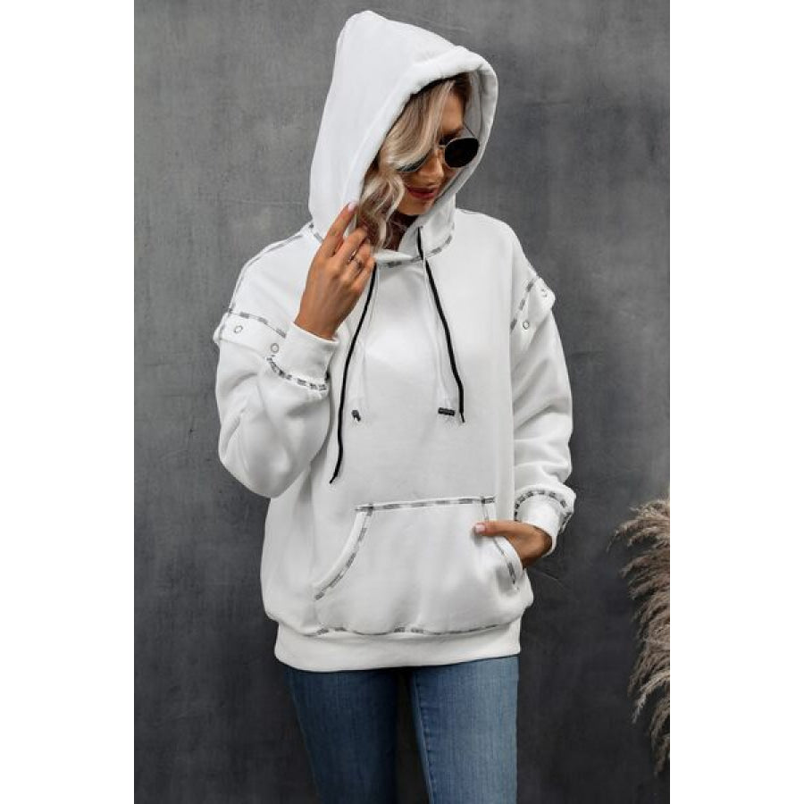 Drawstring Kangaroo Pocket Dropped Shoulder Hoodie Apparel and Accessories