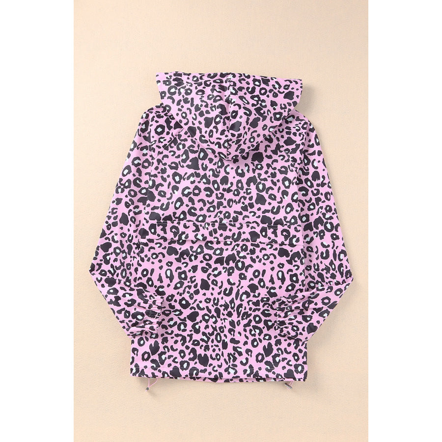 Drawstring Leopard Half Zip Hoodie Apparel and Accessories