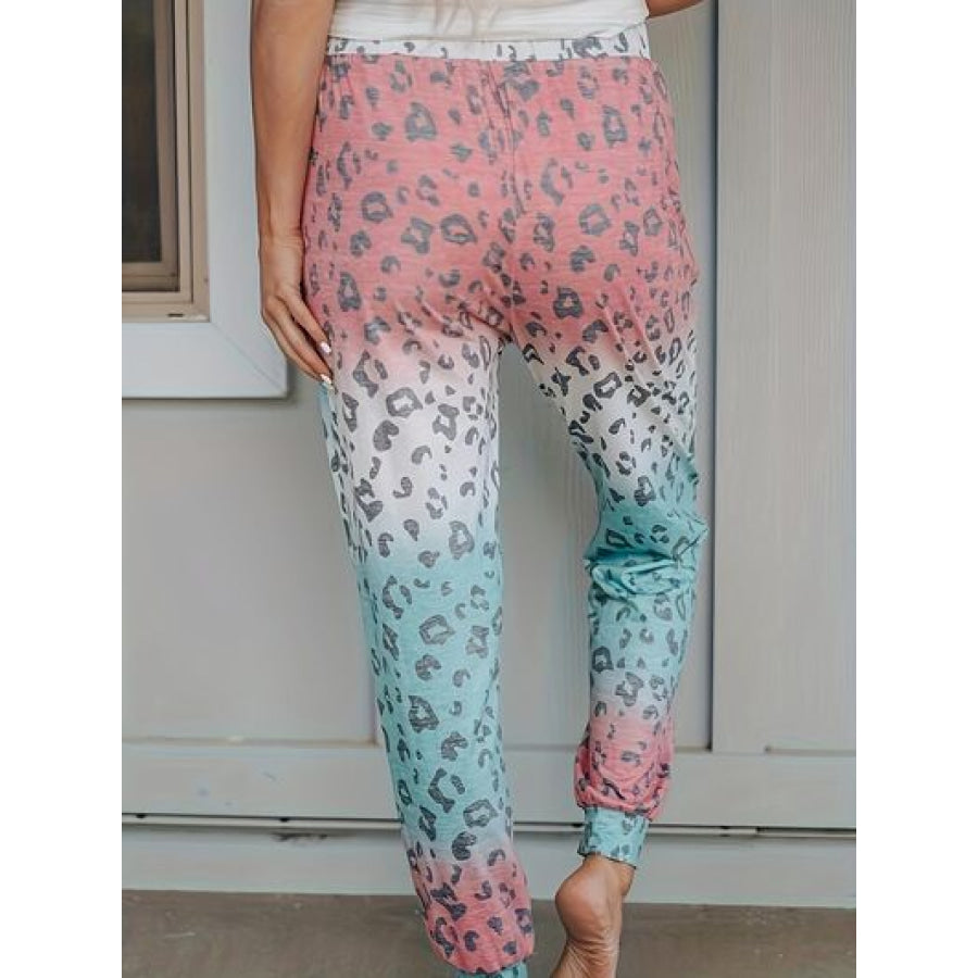 Drawstring Leopard Pants with Pockets Light Mauve / S Apparel and Accessories
