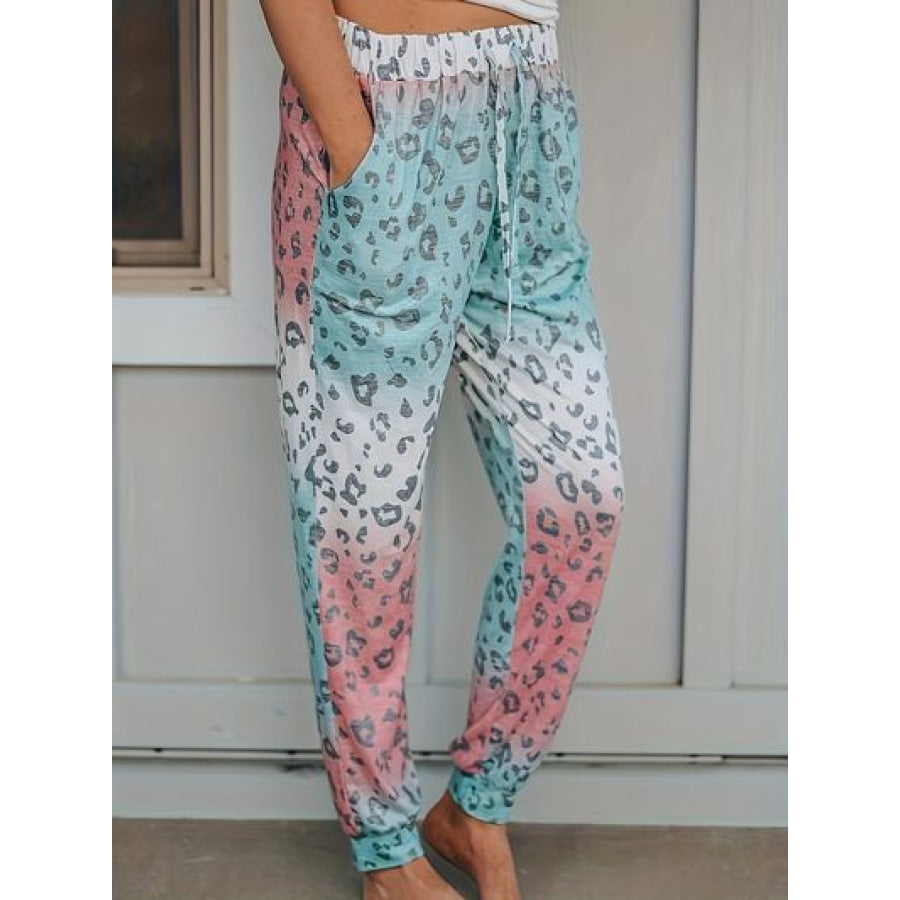 Drawstring Leopard Pants with Pockets Light Mauve / S Apparel and Accessories