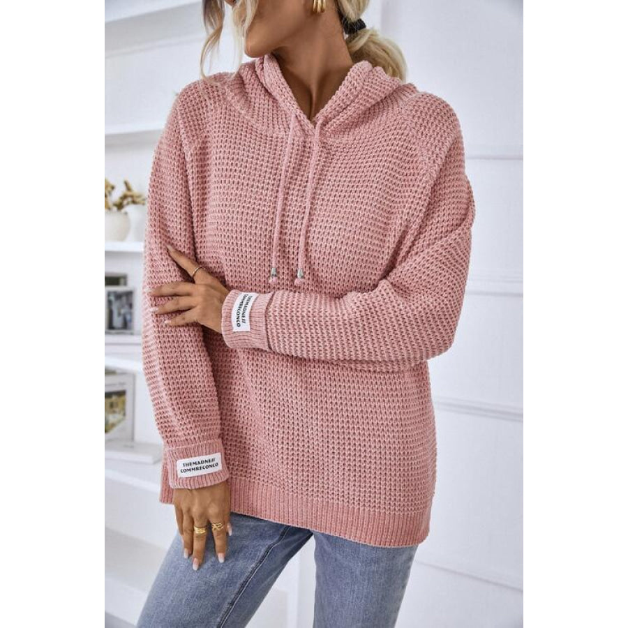 Drawstring Long Sleeve Hooded Sweater Blush Pink / S Shirts & Tops