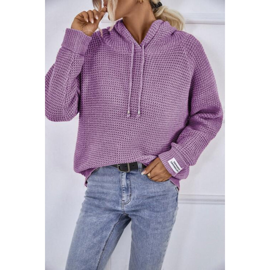 Drawstring Long Sleeve Hooded Sweater Lavender / S Shirts & Tops