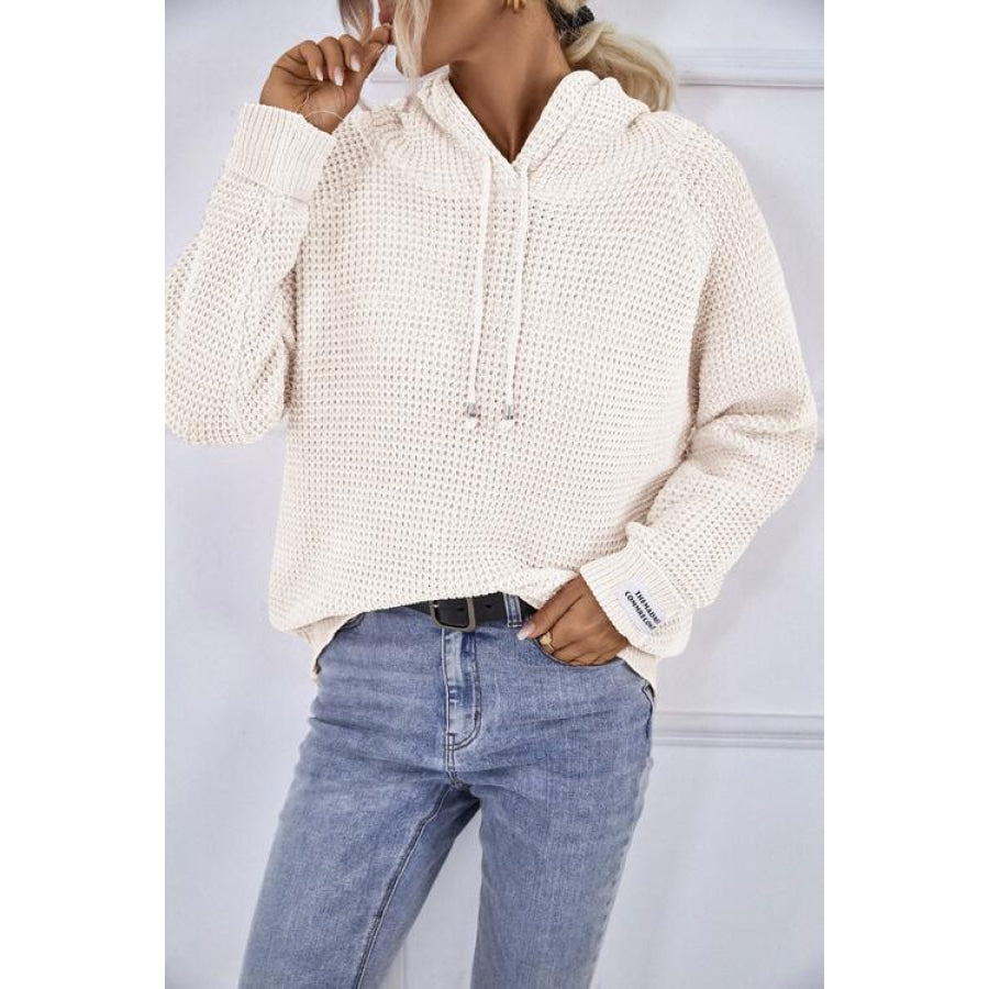 Drawstring Long Sleeve Hooded Sweater White / S Shirts & Tops