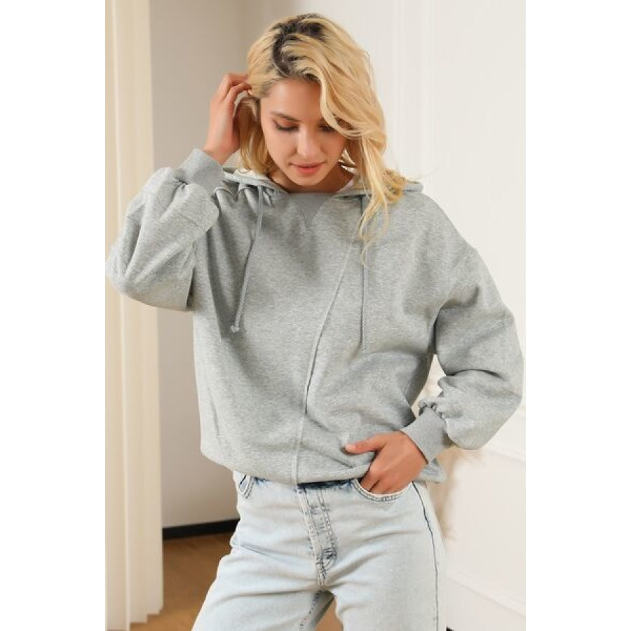 Drawstring Long Sleeve Hoodie Light Gray / S Apparel and Accessories