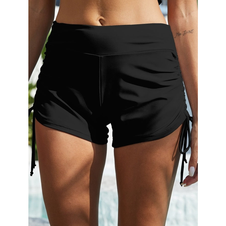 Drawstring Mid-Rise Waist Swim Shorts Black / S Apparel and Accessories