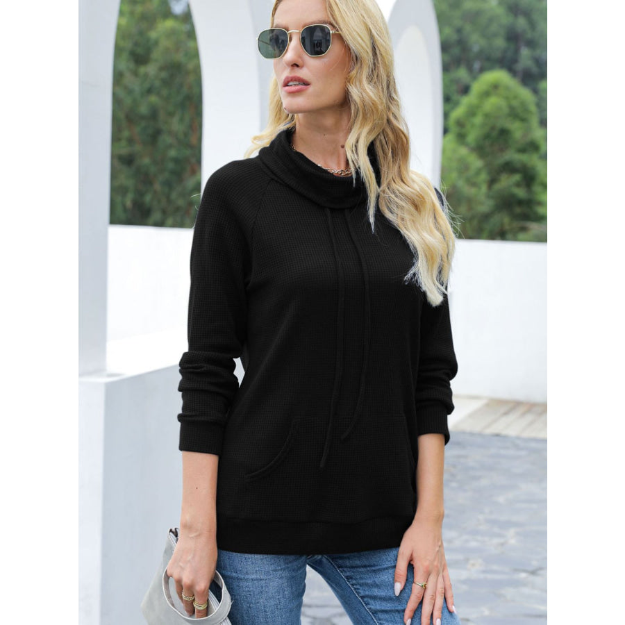 Drawstring Mock Neck Raglan Sleeve T-Shirt Apparel and Accessories