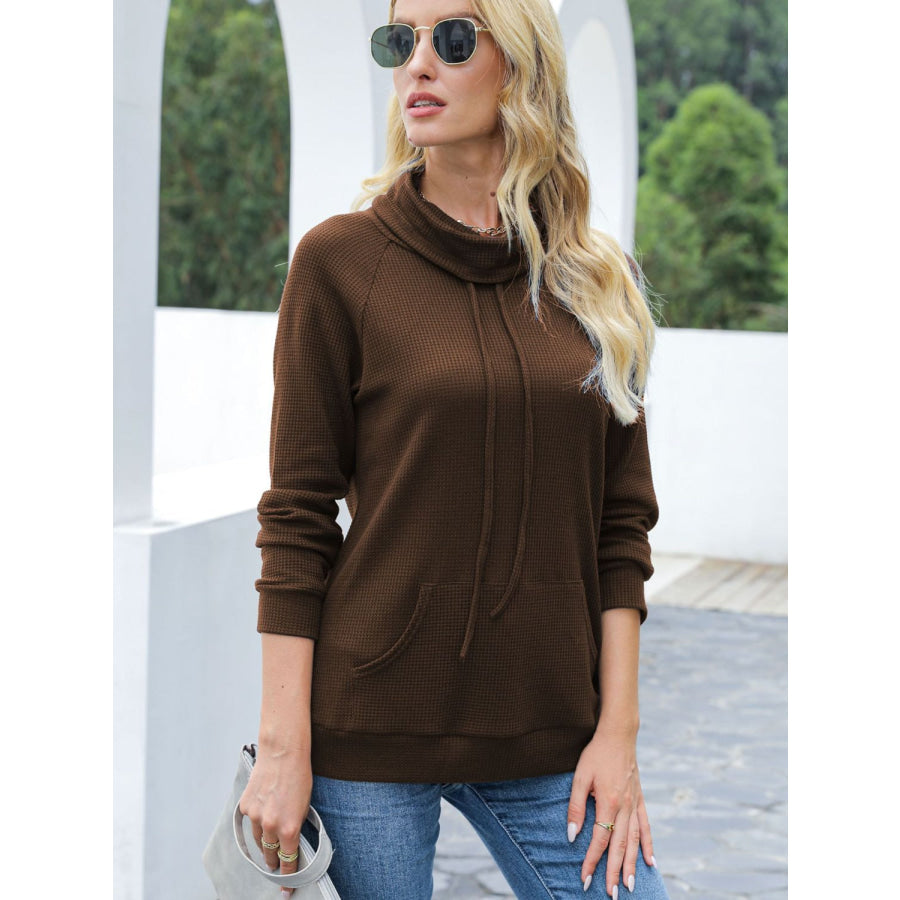 Drawstring Mock Neck Raglan Sleeve T-Shirt Apparel and Accessories