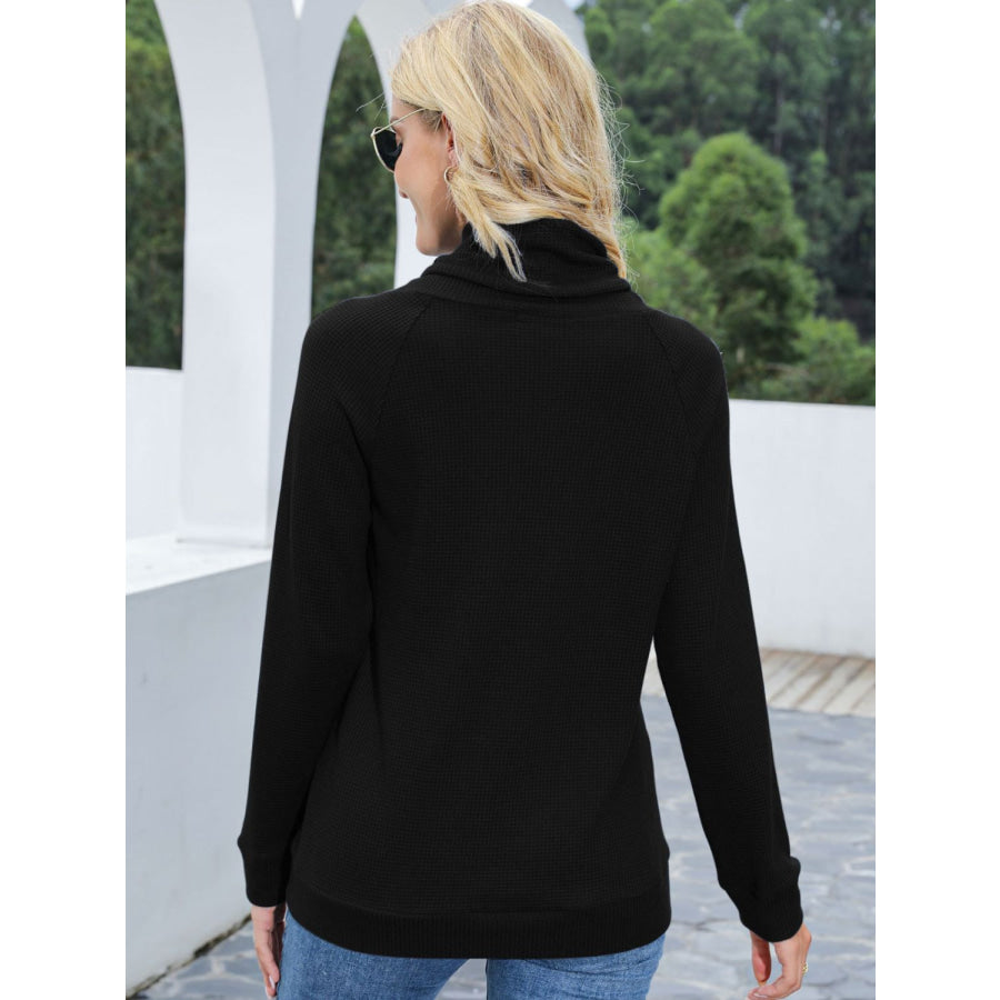 Drawstring Mock Neck Raglan Sleeve T-Shirt Apparel and Accessories