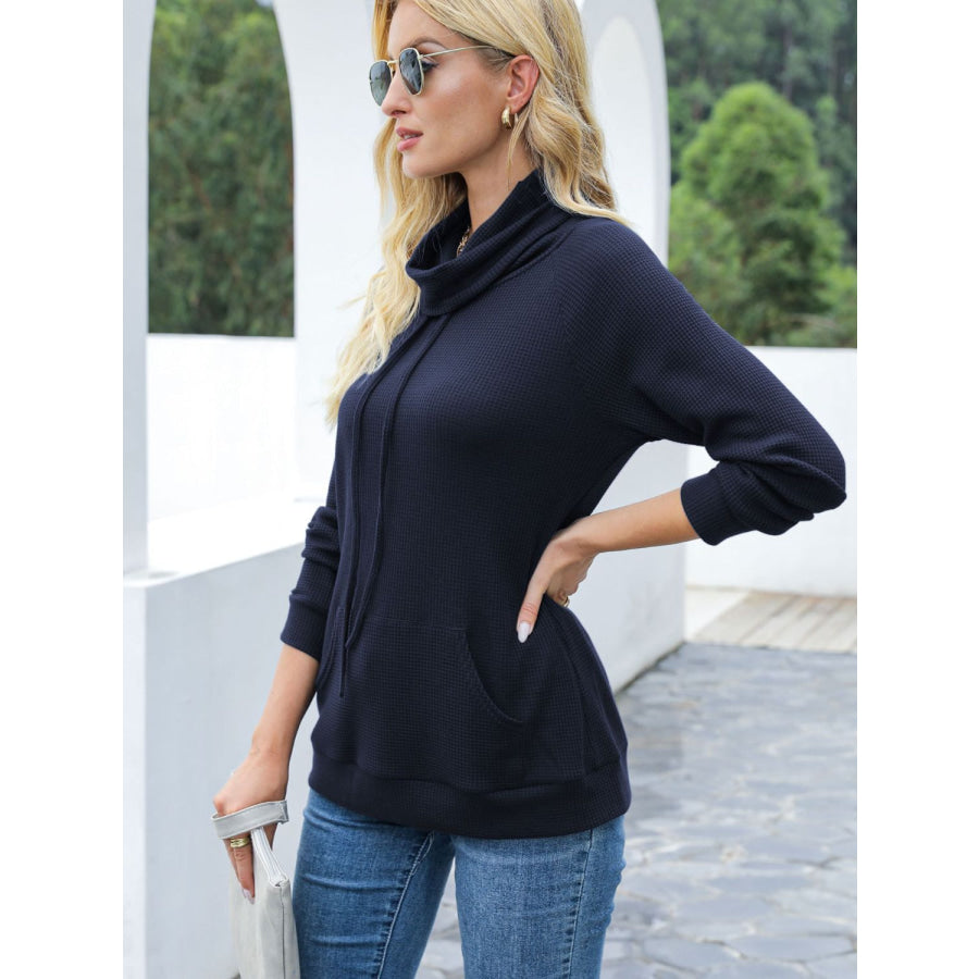 Drawstring Mock Neck Raglan Sleeve T-Shirt Apparel and Accessories