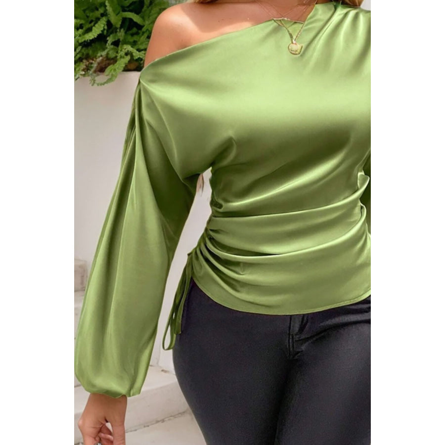 Drawstring One Shoulder Long Sleeve Blouse Apparel and Accessories