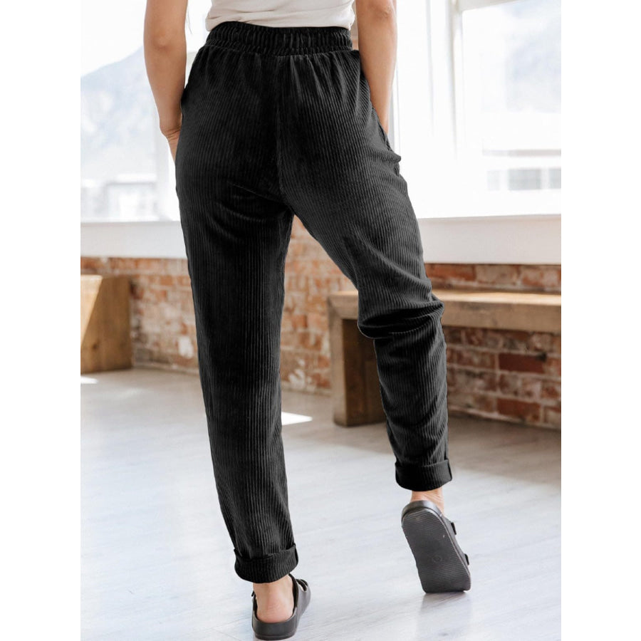 Drawstring Pants with Pockets Apparel and Accessories