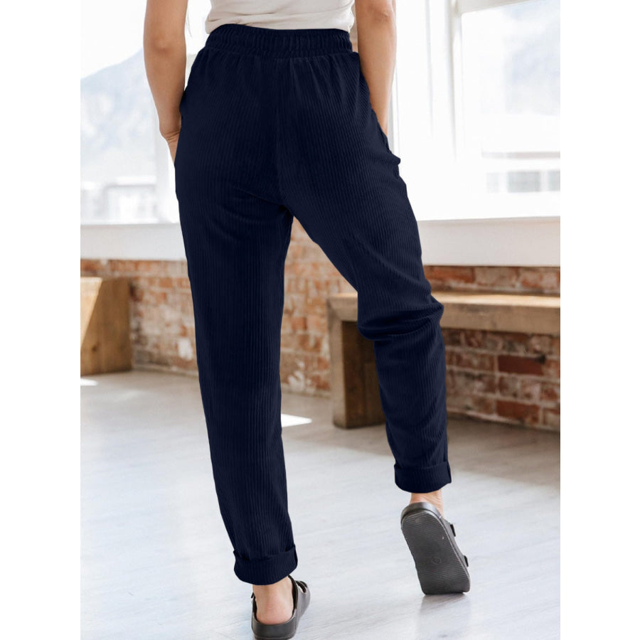 Drawstring Pants with Pockets Apparel and Accessories
