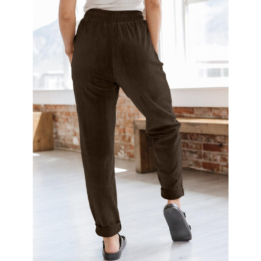 Drawstring Pants with Pockets Apparel and Accessories