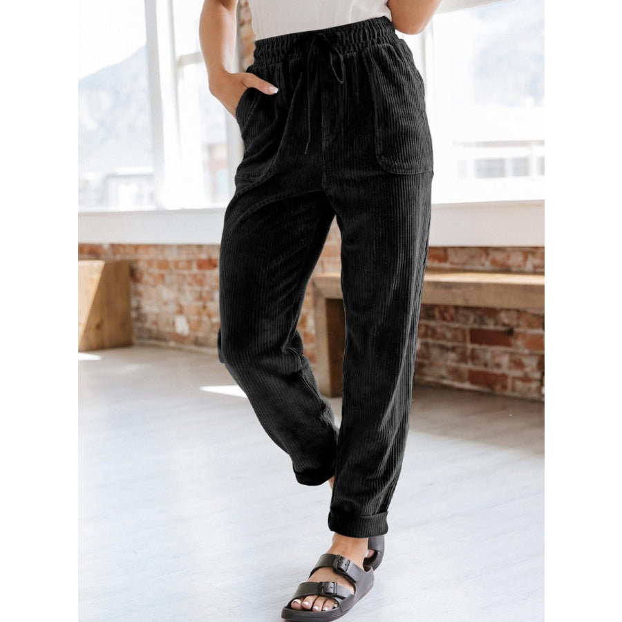 Drawstring Pants with Pockets Black / S Apparel and Accessories