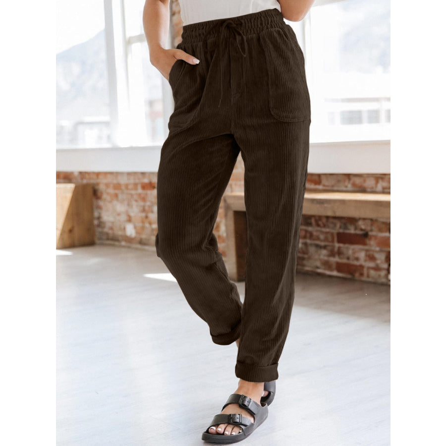 Drawstring Pants with Pockets Chocolate / S Apparel and Accessories