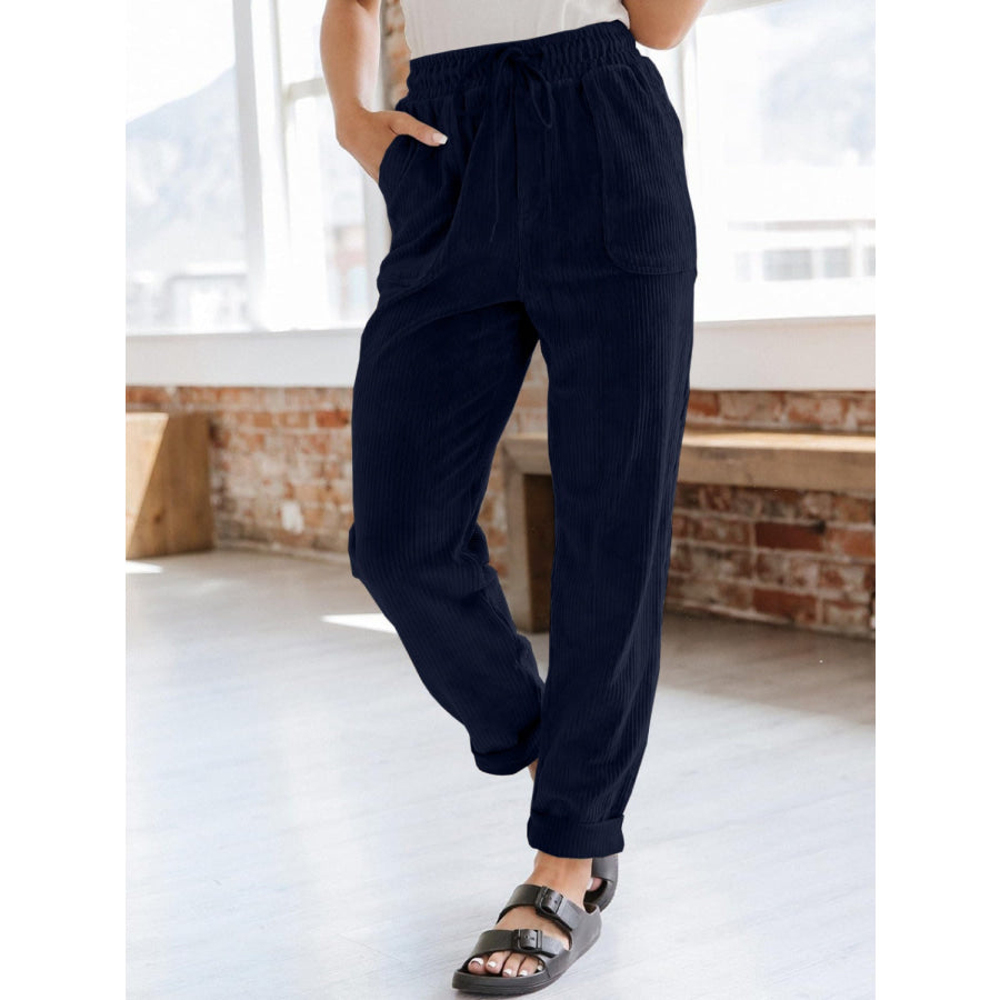 Drawstring Pants with Pockets Navy / S Apparel and Accessories