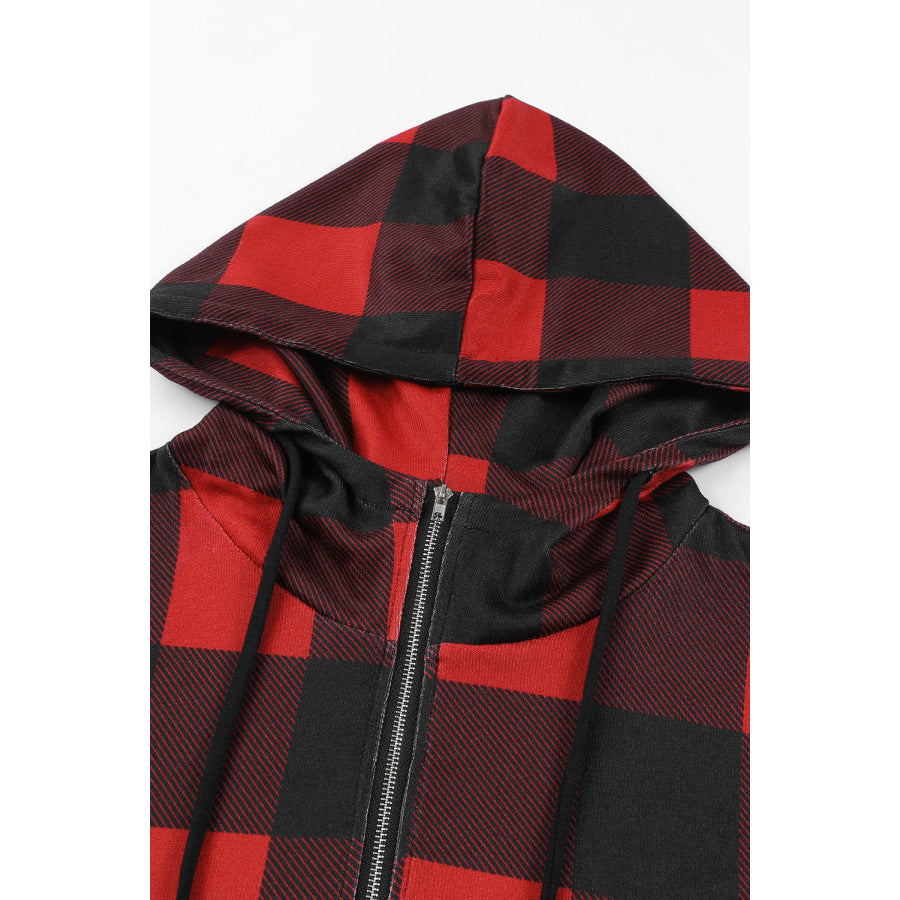 Drawstring Plaid Half Zip Hoodie Apparel and Accessories