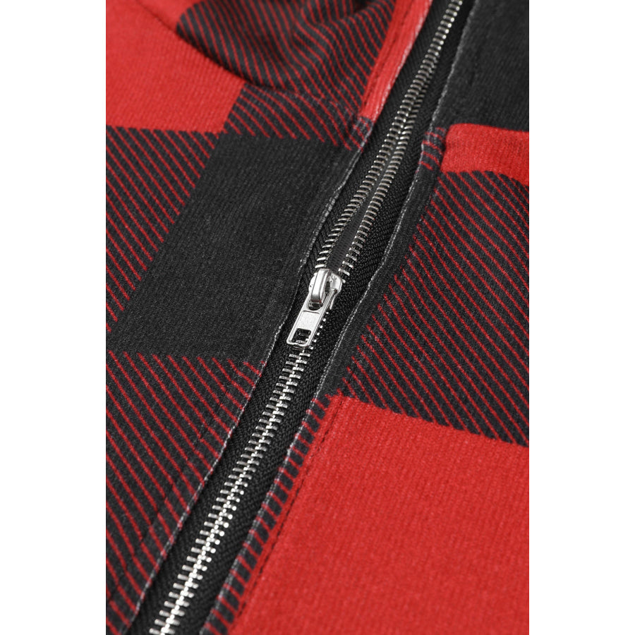 Drawstring Plaid Half Zip Hoodie Apparel and Accessories