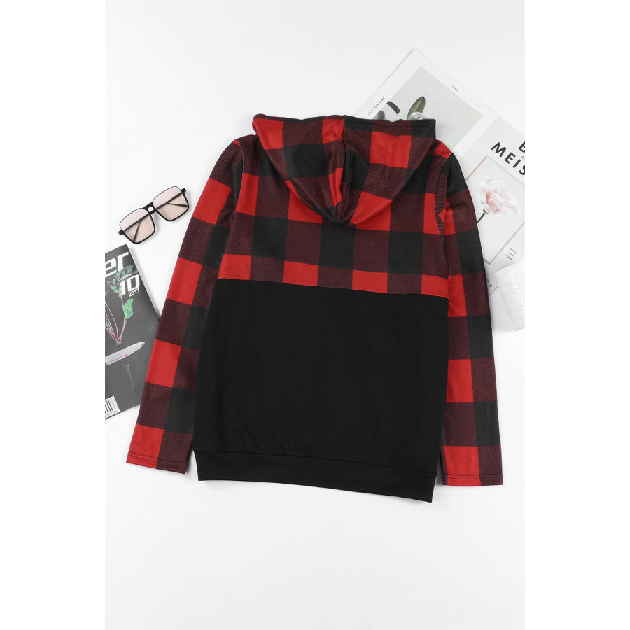 Drawstring Plaid Half Zip Hoodie Apparel and Accessories