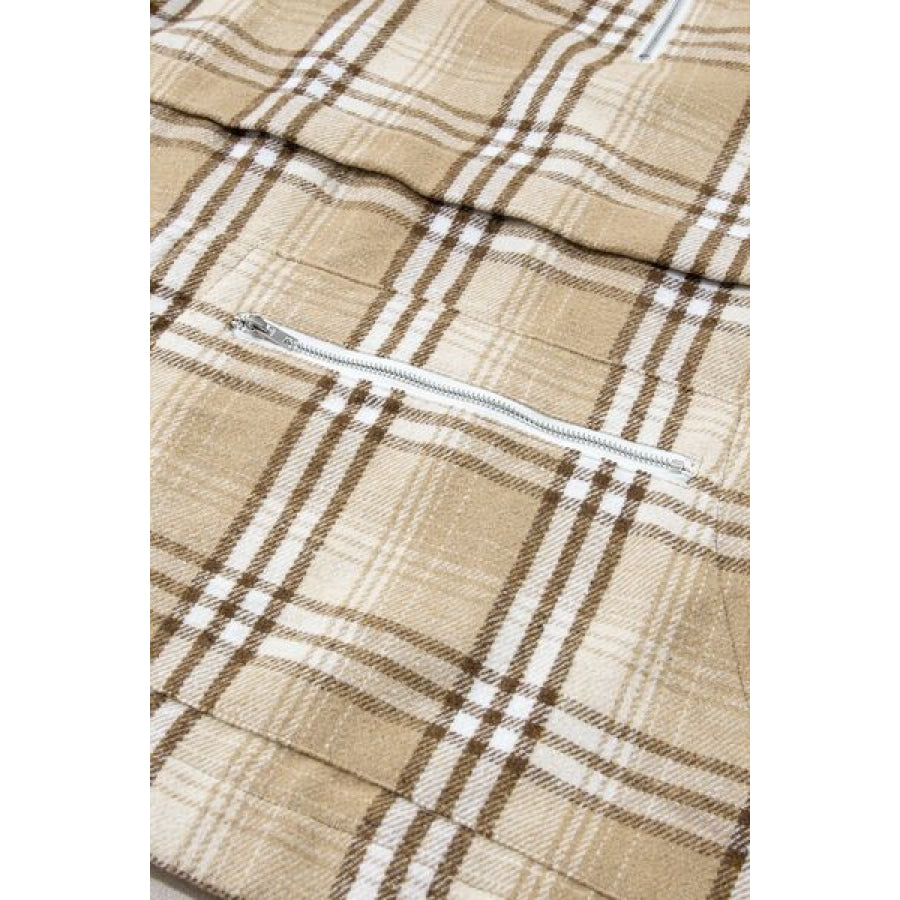 Drawstring Plaid Half Zip Raglan Sleeve Hoodie Apparel and Accessories