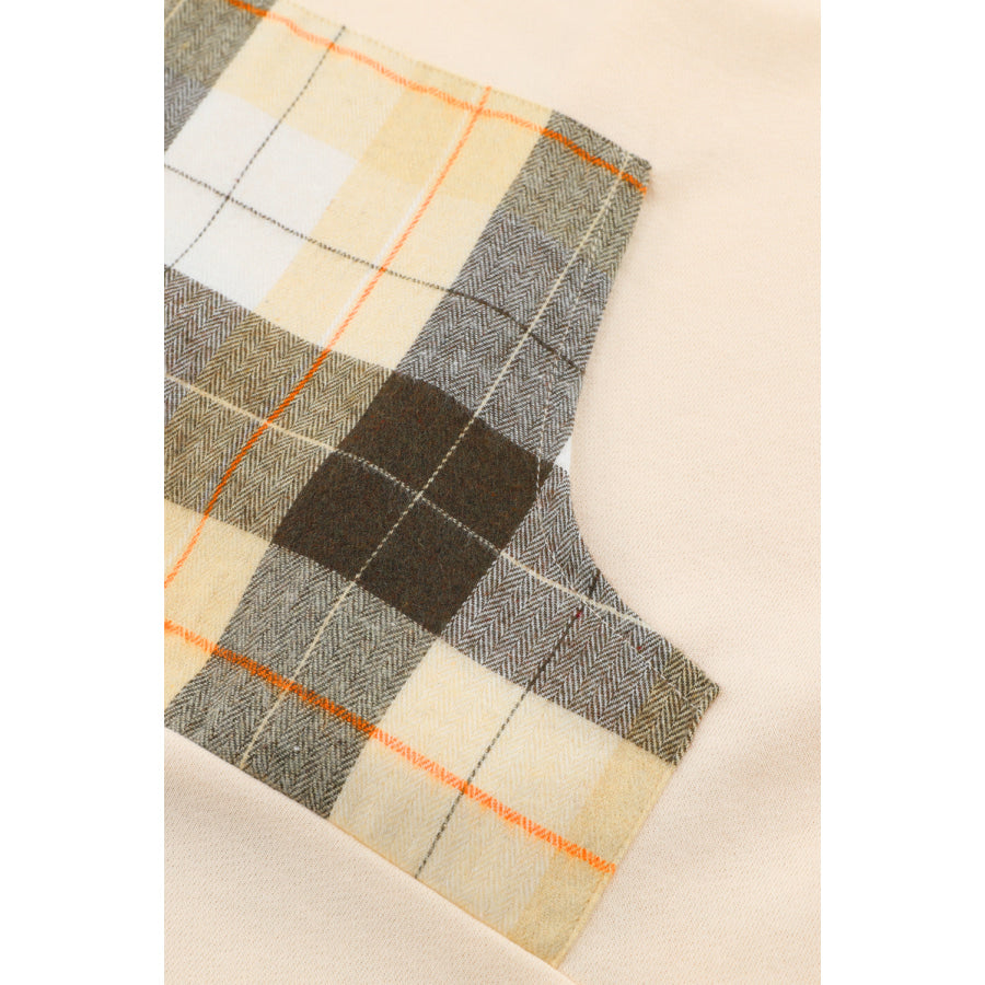 Drawstring Plaid Long Sleeve Hoodie Apparel and Accessories