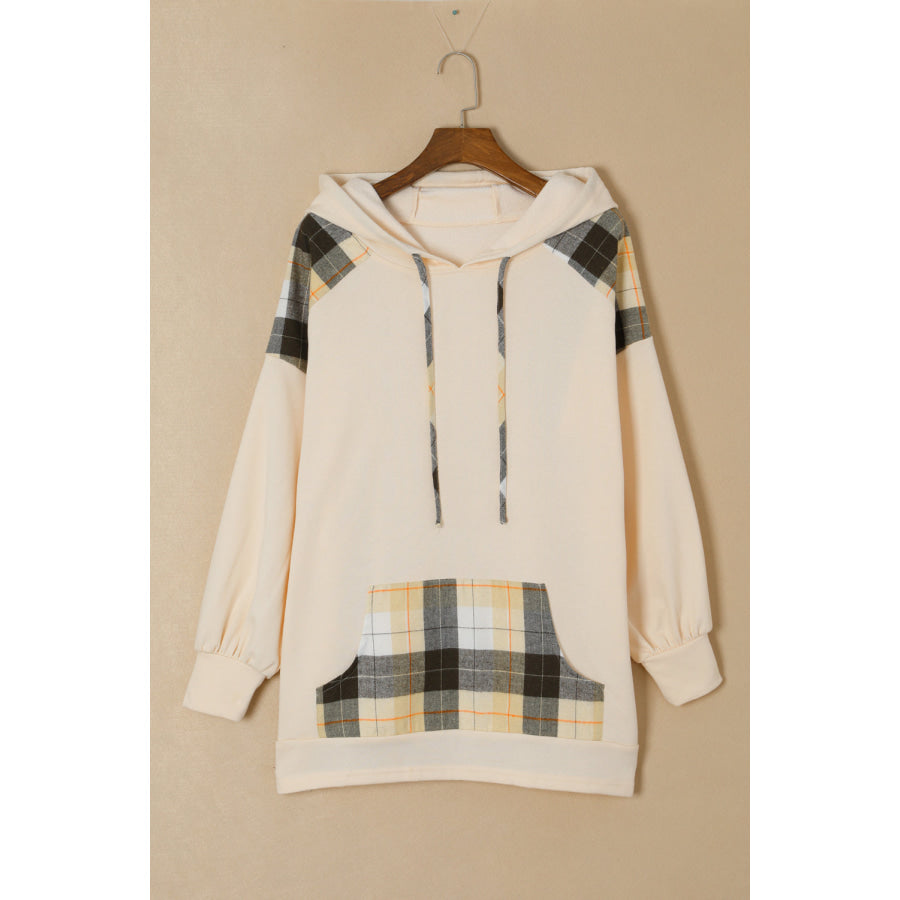 Drawstring Plaid Long Sleeve Hoodie Apparel and Accessories