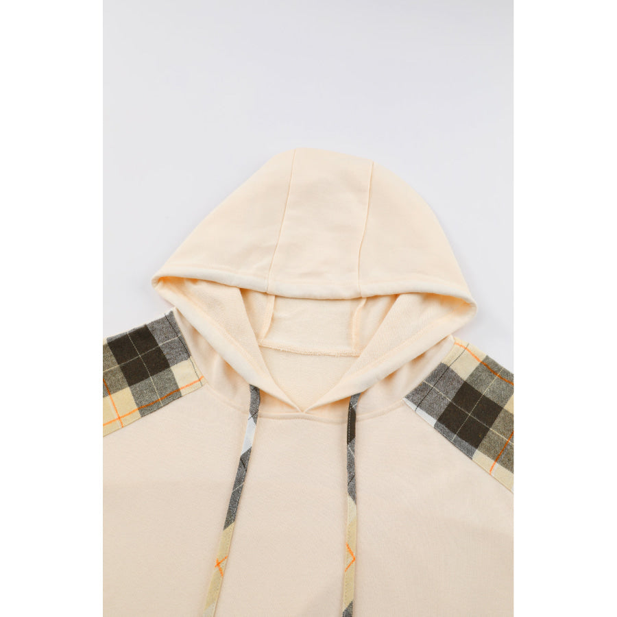 Drawstring Plaid Long Sleeve Hoodie Apparel and Accessories