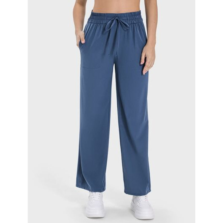 Drawstring Pocketed Active Pants Dusty Blue / 4 Apparel and Accessories
