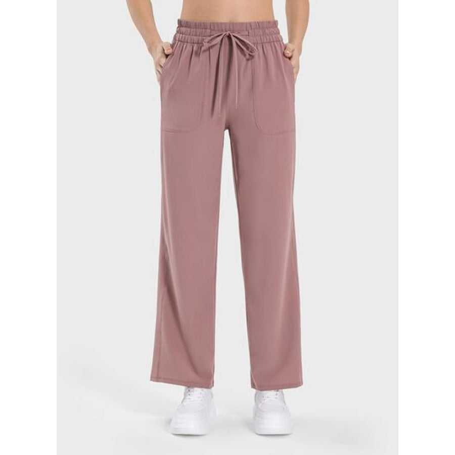 Drawstring Pocketed Active Pants Light Mauve / 4 Apparel and Accessories
