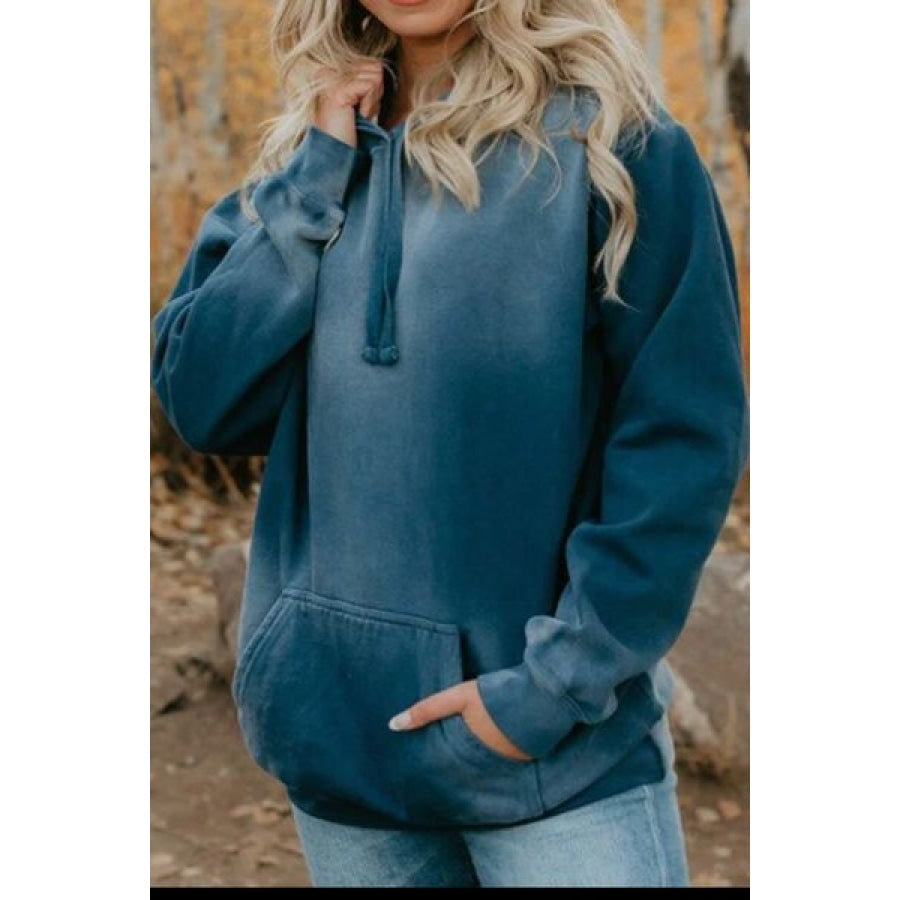 Drawstring Pocketed Dropped Shoulder Hoodie French Blue / S Clothing