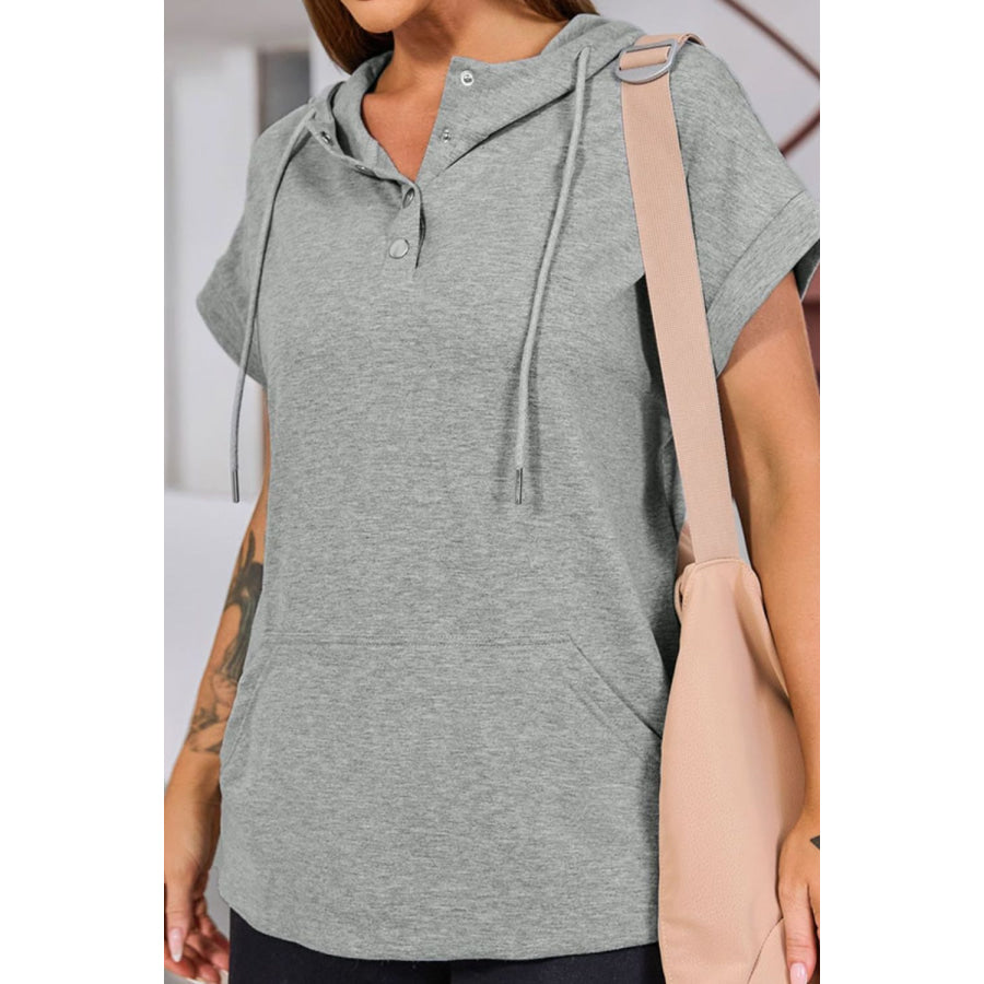 Drawstring Quarter Snap Cap Sleeve Hoodie Apparel and Accessories